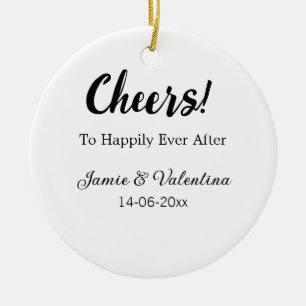 Cheers to happily ever after add couple name date  ceramic tree decoration