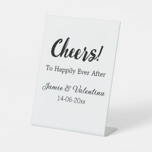 Cheers to happily ever after add couple name date  pedestal sign
