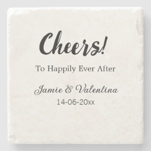 Cheers to happily ever after add couple name date  stone coaster