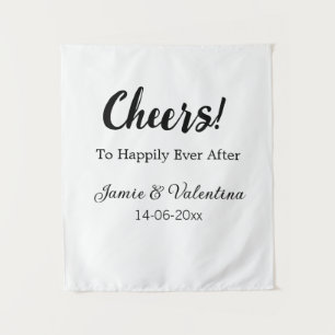 Cheers to happily ever after add couple name date tapestry