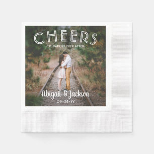 Cheers to Happily Ever After Elegant Photo Wedding Napkin