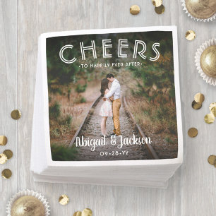 Cheers to Happily Ever After Photo Modern Wedding Napkin