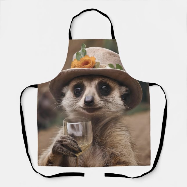 "Cheers to Life: Gran Meerkat Enjoys Glass Of Wine Apron (Front)