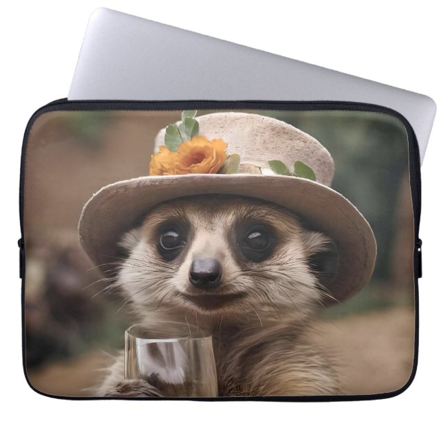 "Cheers to Life: Gran Meerkat Enjoys Glass Of Wine Laptop Sleeve (Front)