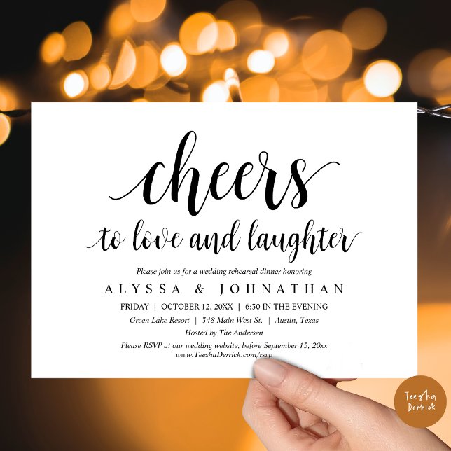 Cheers to love and laughter, Wedding Rehearsal Invitation (Cheers to love and laughter, Wedding Rehearsal Dinner Invitation Card, PDF, in Black and White)