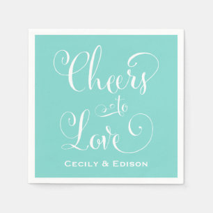 Cheers to Love Aqua Blue Wedding Monogram Napkin