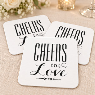 Cheers to Love Black and White Wedding Square Paper Coaster