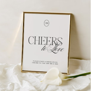 Cheers to Love Black & Soft White Wedding Sign