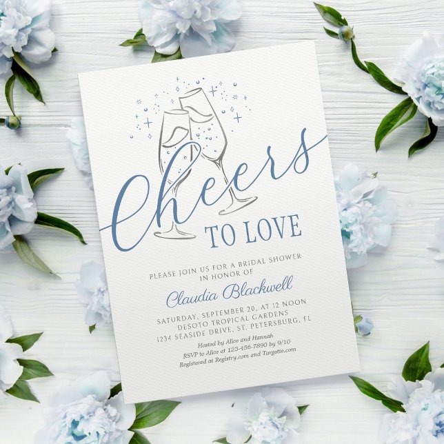 Cheers to Love Blue Silver Bridal Shower Invitation (Creator Uploaded)