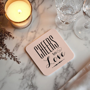 Cheers to Love Blush Pink and Black Wedding Square Paper Coaster