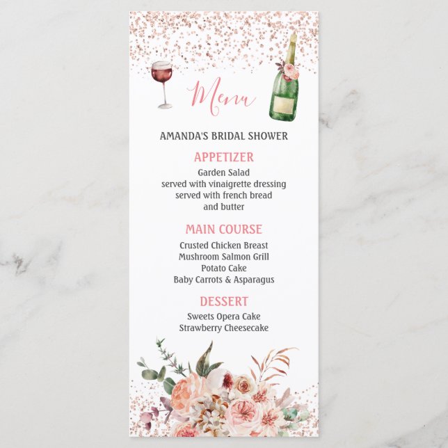 Cheers to Love Blush Pink Bridal Shower Menu (Front)