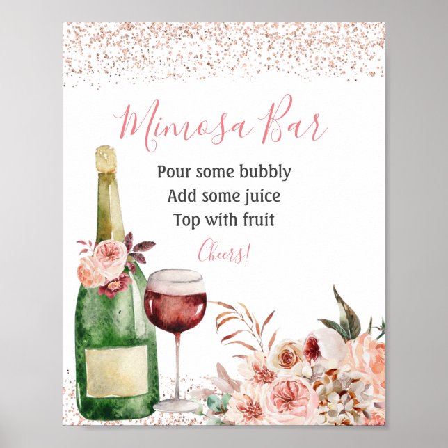 Cheers to Love Blush Pink Bridal Shower Mimosa Bar Poster (Front)