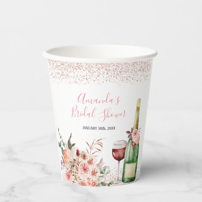 Cheers to Love Blush Pink Bridal Shower Paper Cups (Front)