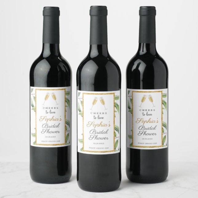 Cheers to Love Botanical Bridal Shower Party  Wine Label (Bottles)