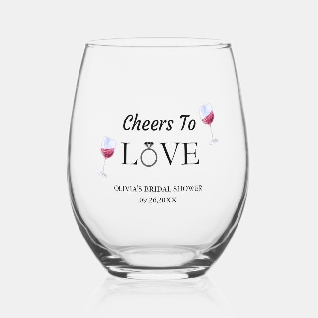 Cheers to Love Bridal Shower / Bachelorette  Stemless Wine Glass (Front)