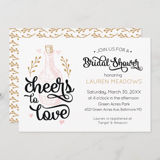 Cheers to Love Bridal Shower Invitation (Front/Back)