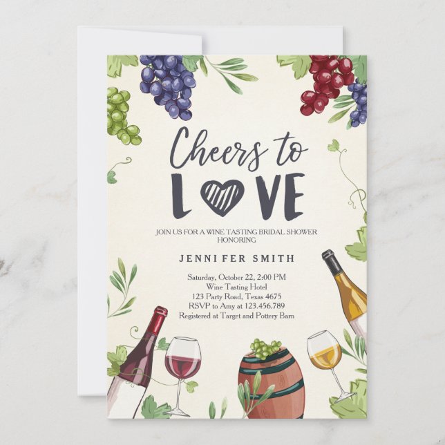 Cheers to Love Bridal shower invite Wine Tasting (Front)