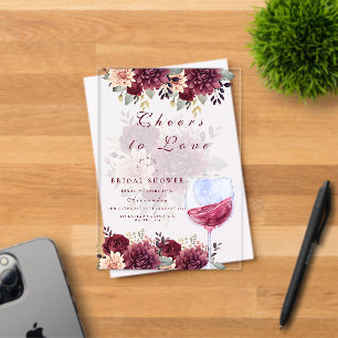 Cheers to Love Burgundy Floral Bridal Shower Acrylic Invitations