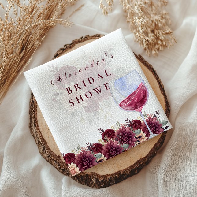 Cheers to Love Burgundy Floral Bridal Shower Napkin (Creator Uploaded)