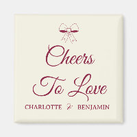 Cheers To Love Burgundy Script Ivory Bow Wedding