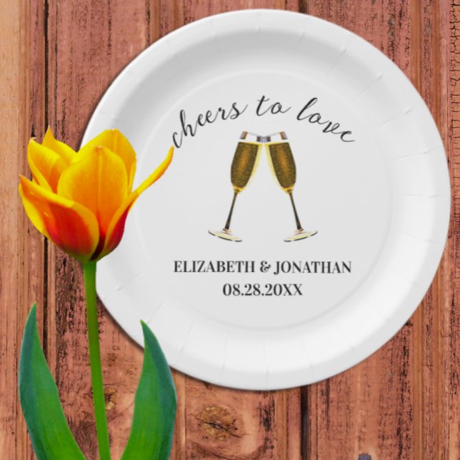 Cheers To Love Champagne Glasses Paper Plate (Creator Uploaded)