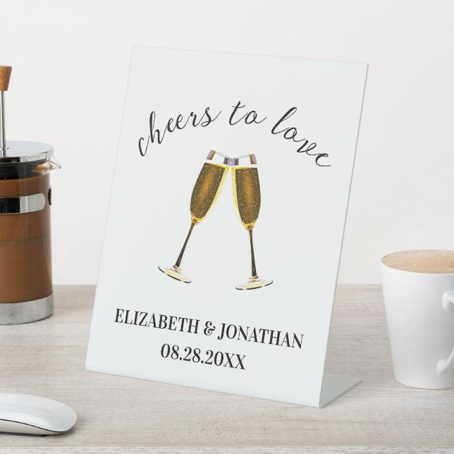 Cheers To Love Champagne Glasses Pedestal Sign (In SItu)