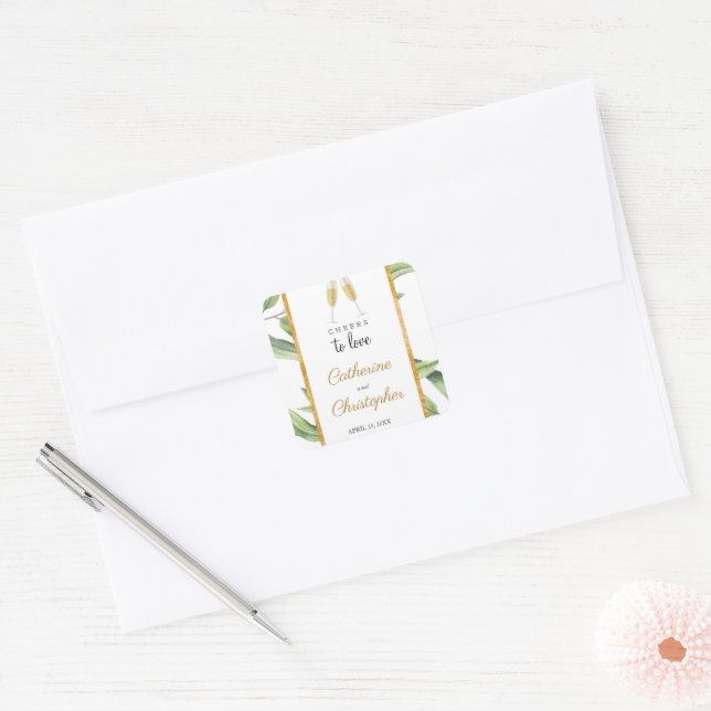 Cheers to Love Champagne Greenery Engagement Party Square Sticker (Envelope)