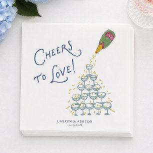 Cheers to Love Champagne Tower Wedding Napkins