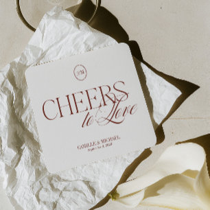 Cheers to Love Deep Terracotta Red Wedding Coaster