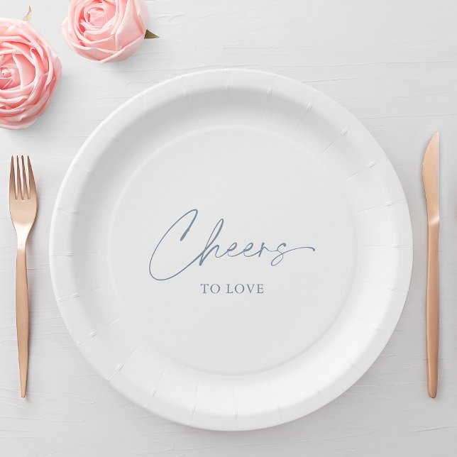 Cheers to Love – Dusty Blue Wedding  Paper Plate (Creator Uploaded)