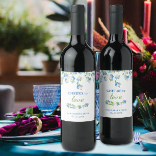 Cheers to Love Elegant Watercolor Floral Wedding  Wine Label