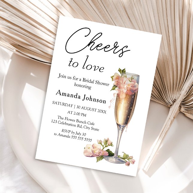 Cheers to love Floral Champagne Bridal Shower Invitation (Creator Uploaded)