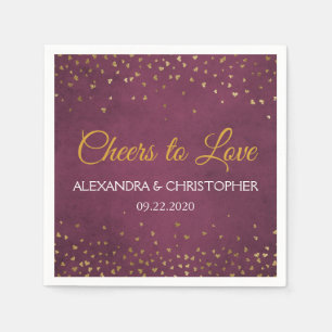 Cheers to Love Gold Hearts Confetti Wedding Napkin