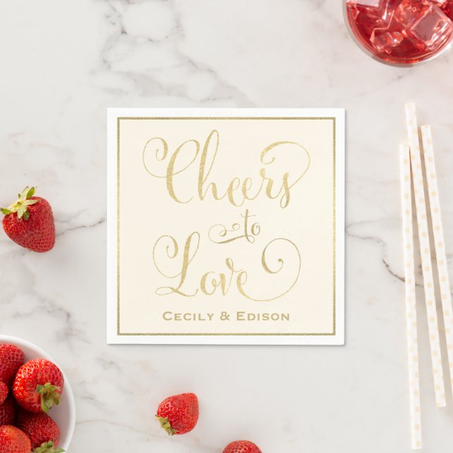 Cheers to Love Gold Ivory Wedding Monogram Napkin (Insitu)