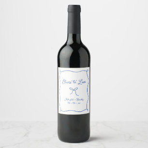 Cheers to Love Hand Drawn Bow French Blue Wine Label