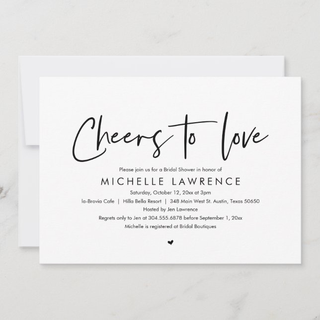 Cheers to love, Modern Casual Bridal Shower Invitation (Front)