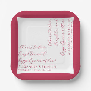 Cheers to Love Modern Chic Script Viva Magenta Paper Plate