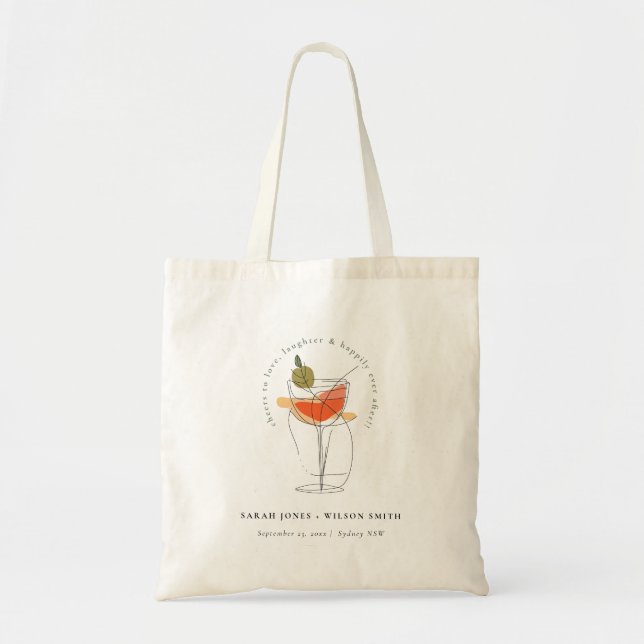 Cheers to Love Modern Cocktail Wine Wedding Tote Bag (Front)
