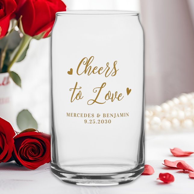 Cheers To Love Modern Elegant Gold Hearts Wedding Can Glass (Creator Uploaded)