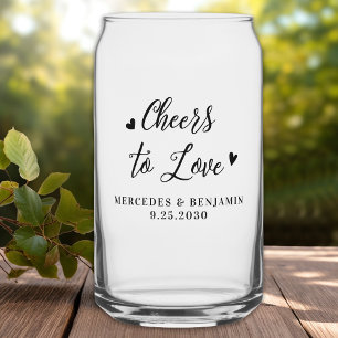 Cheers To Love Modern Elegant Hearts Wedding Favou Can Glass