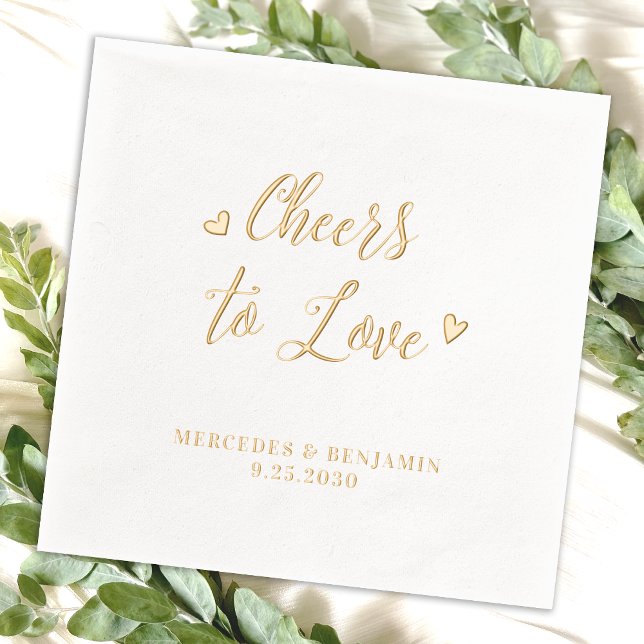 Cheers To Love Modern Elegant Hearts Wedding Foil Napkins (Creator Uploaded)