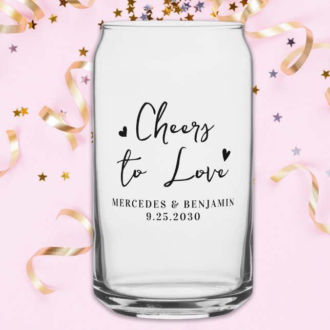 Cheers To Love Modern Minimal Chic Hearts Wedding Can Glass (Creator Uploaded)