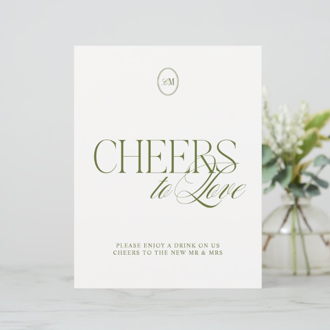 Cheers to Love Olive Green Wedding Sign (Standing Front)