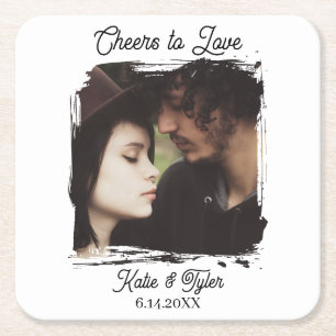 Cheers to Love   Photo Template Wedding Square Paper Coaster