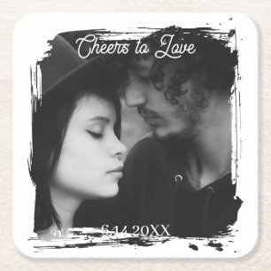 Cheers to Love   Photo Template Wedding Square Paper Coaster