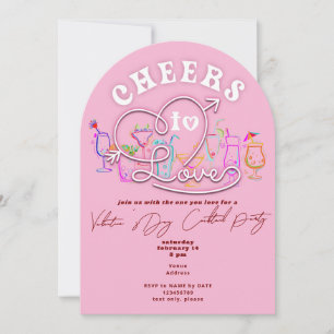 Cheers To Love Pink Retro Cocktail Valentines Day Invitation