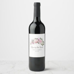 Cheers to Love Pink White Floral Wine Label