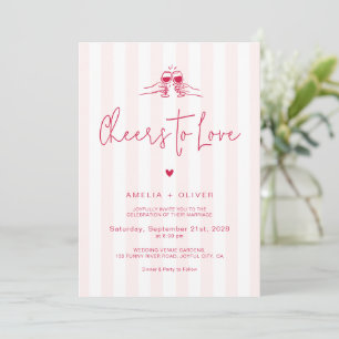 Cheers to Love Red and Pink Retro Wedding Invitation