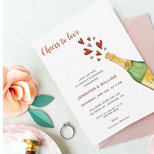 Cheers to Love Red Hearts Couple's Shower Invitation (Creator Uploaded)