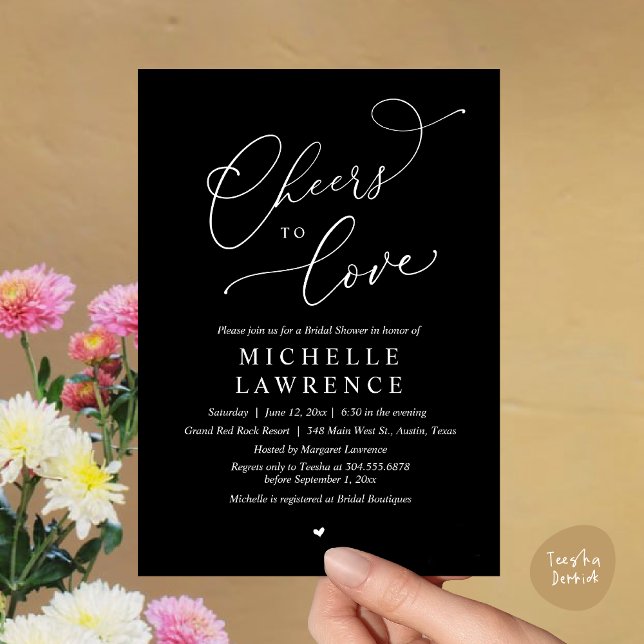 Cheers to love, Romantic Bridal Shower Party Invitation (Cheers to love, Romantic Bridal Shower Party Dinner Wine Cocktail Invitation Card, PDF, Black White)